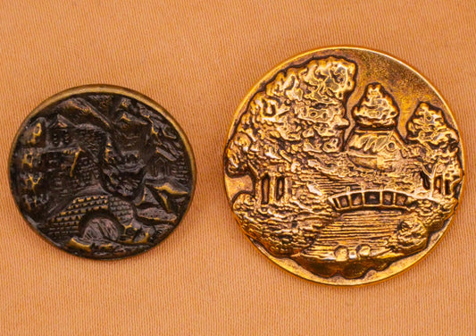 Bridge House Landscape Scene Metal Button Various 15-25mm