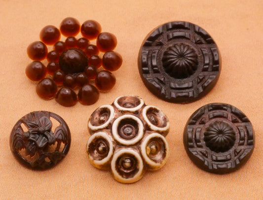 Chocolate Brown Vintage Early Plastic Button Various 11-20mm