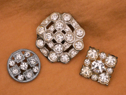 Rhinestone Clear Glass Metal Vintage Button Various 17-28mm