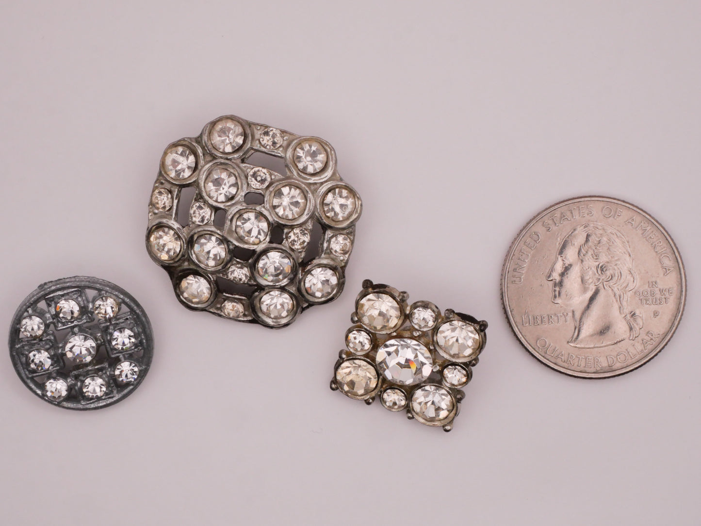 Rhinestone Clear Glass Metal Vintage Button Various 17-28mm