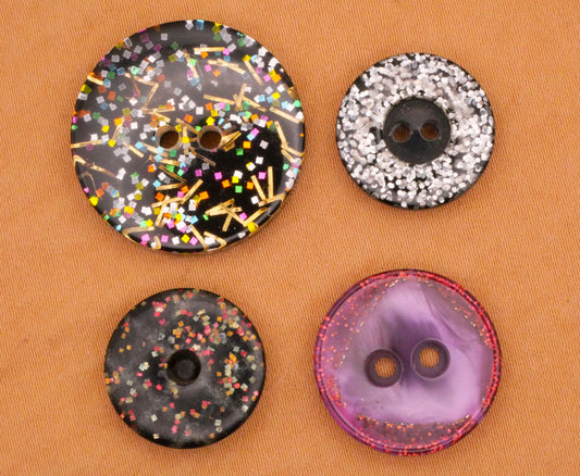 Glitter Confetti In Plastic Sew-Thru Button Various 15-23mm