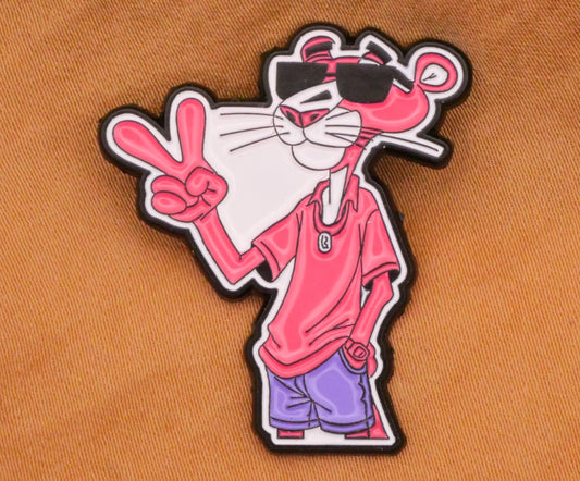 Pink Panther Peace Sign Enamel Metal Button 29x33mm