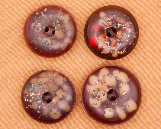Cranberry Red Fleck Glitter Composition Plastic Button Various 16-19mm