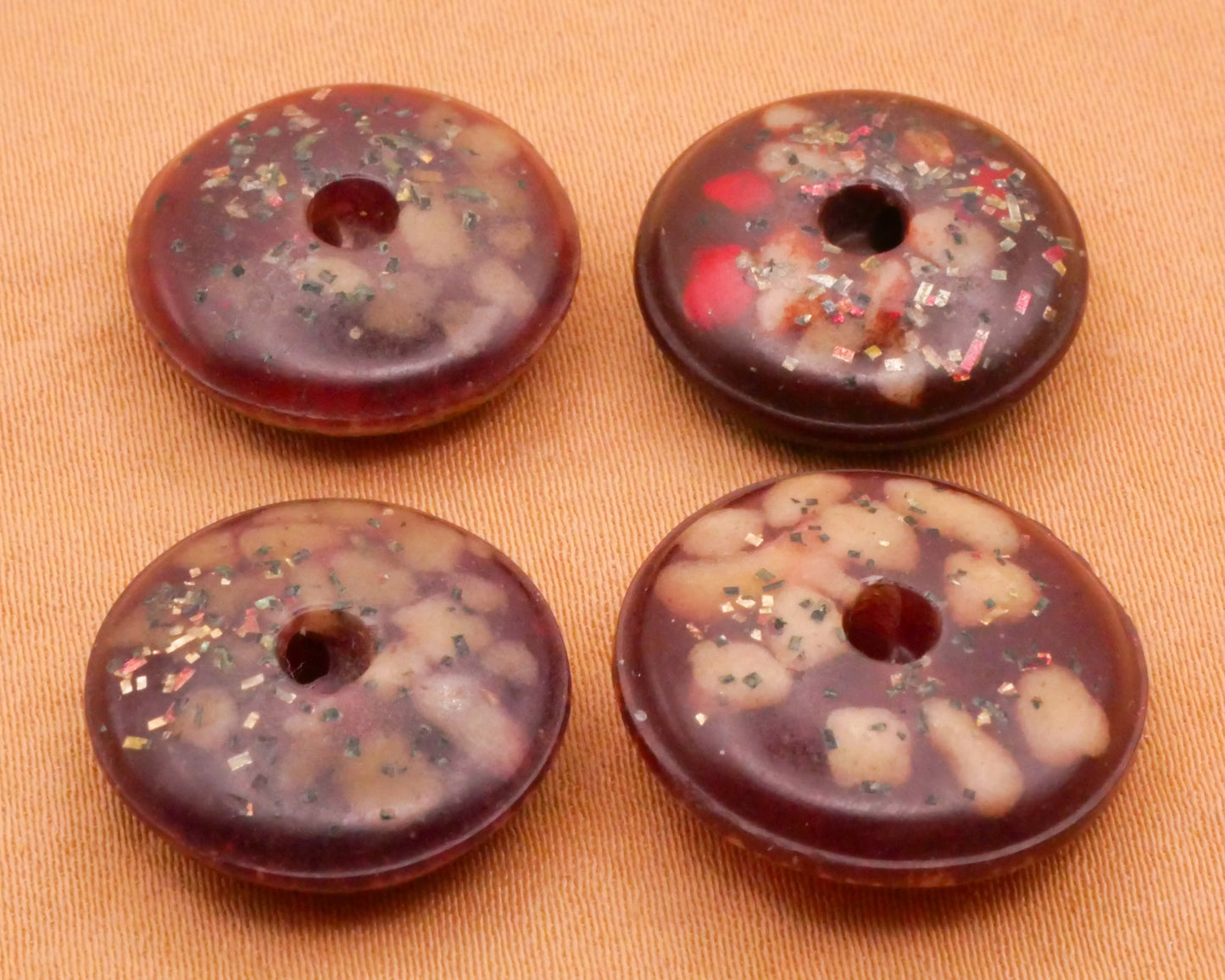 Cranberry Red Fleck Glitter Composition Plastic Button Various 16-19mm