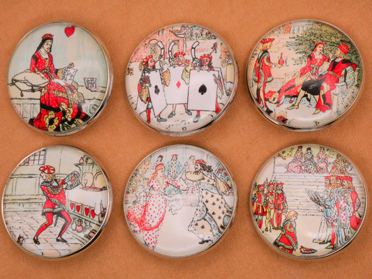Queen of Hearts Tarts Illustration Glass Dome Silver Metal Button Various 27mm
