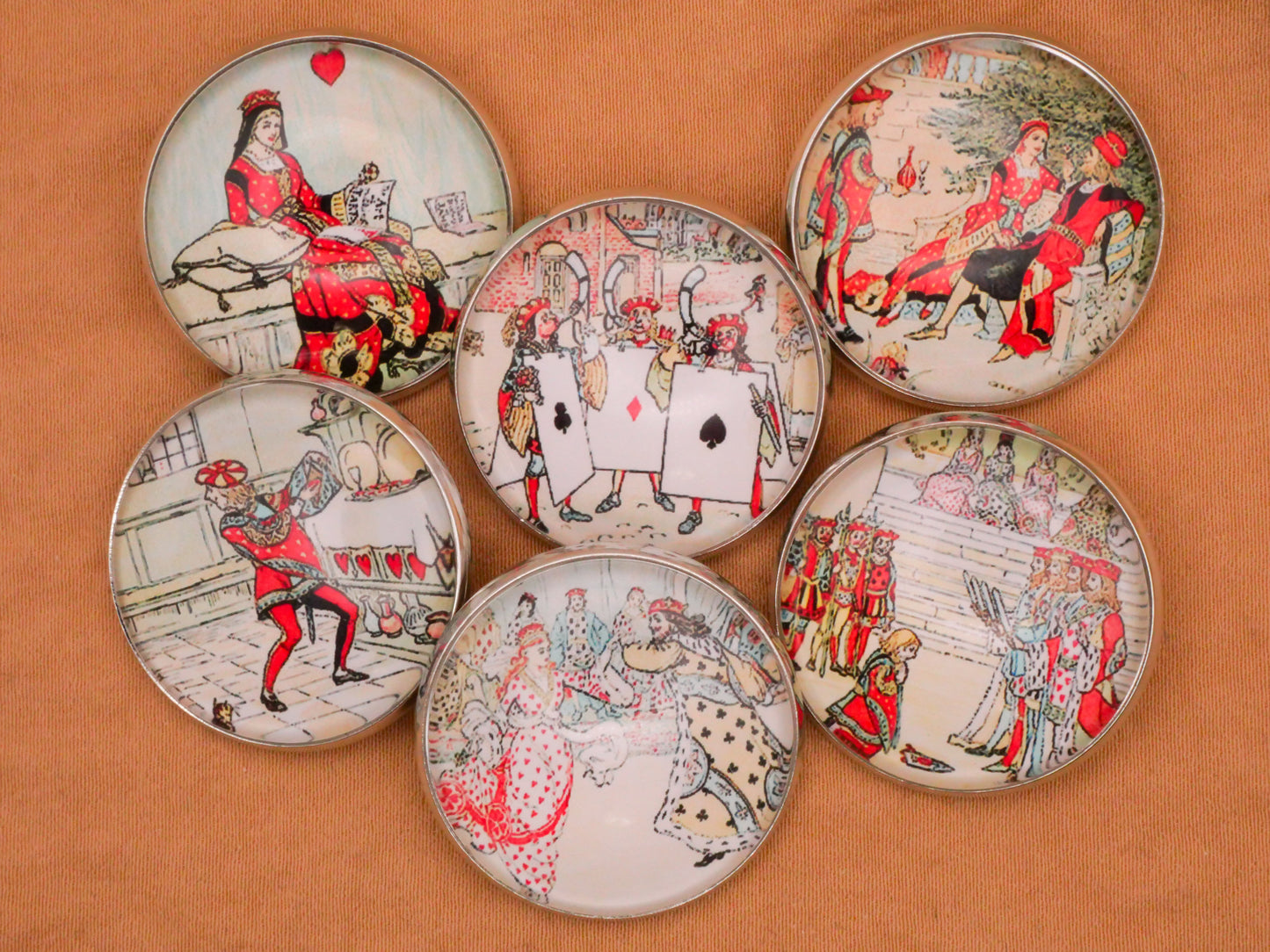 Queen of Hearts Tarts Illustration Glass Dome Silver Metal Button Various 27mm