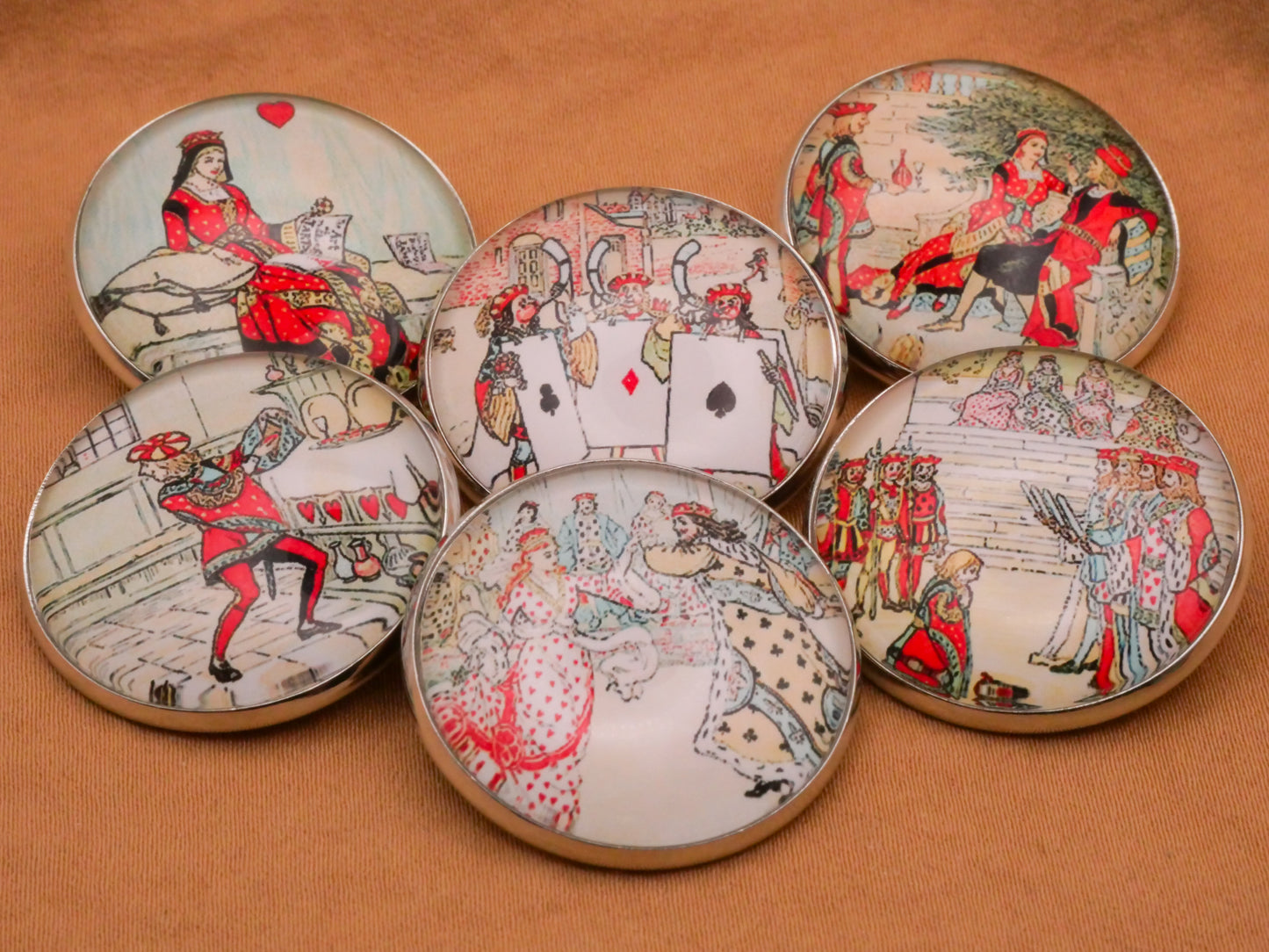 Queen of Hearts Tarts Illustration Glass Dome Silver Metal Button Various 27mm