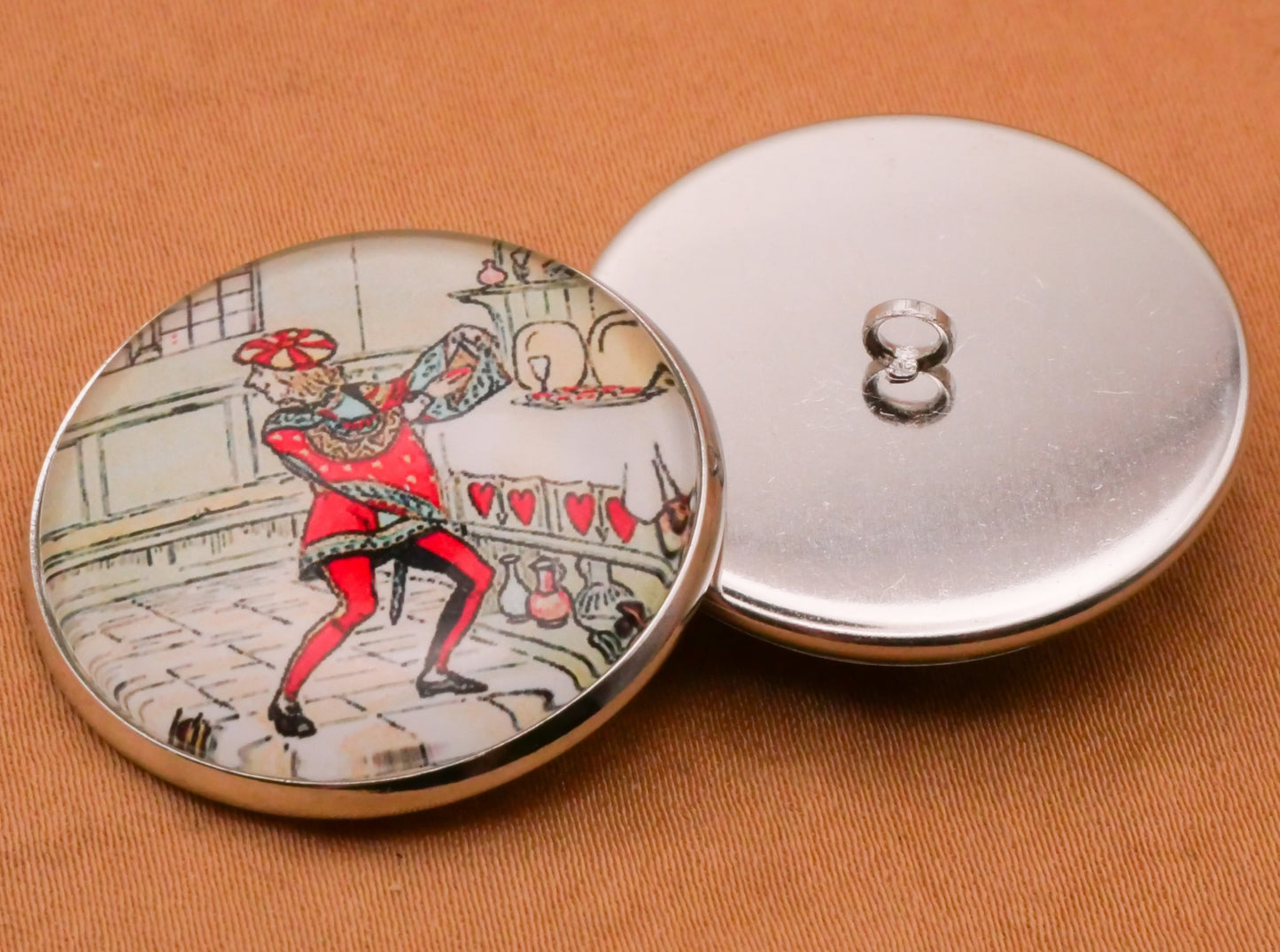 Queen of Hearts Tarts Illustration Glass Dome Silver Metal Button Various 27mm