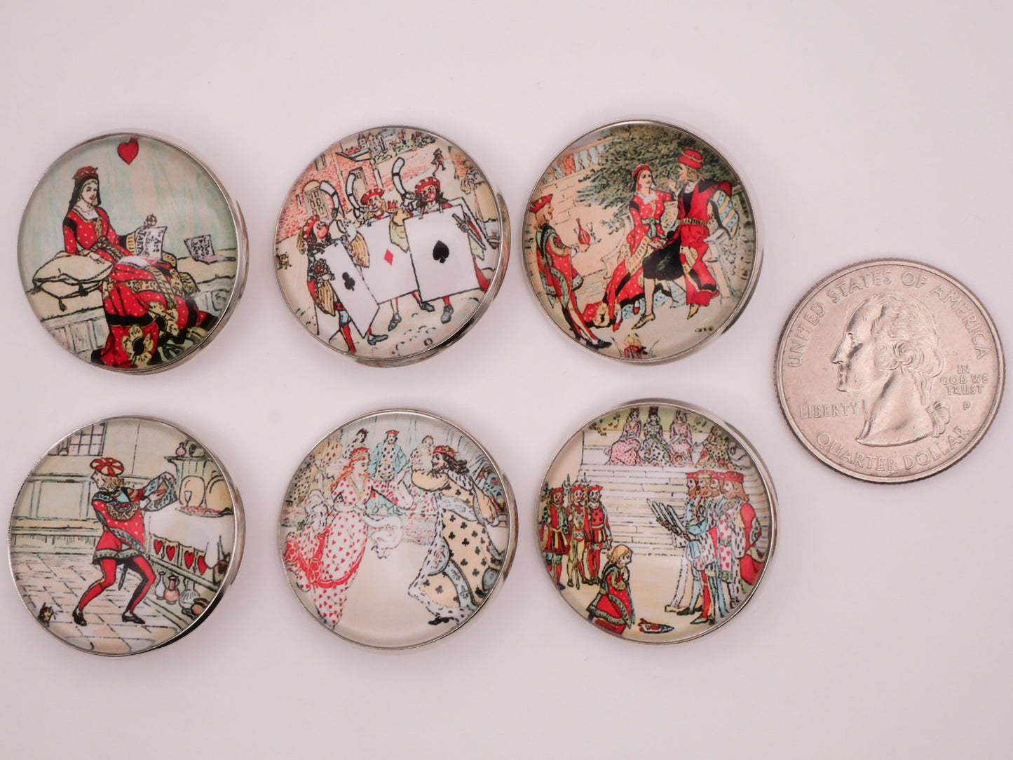Queen of Hearts Tarts Illustration Glass Dome Silver Metal Button Various 27mm