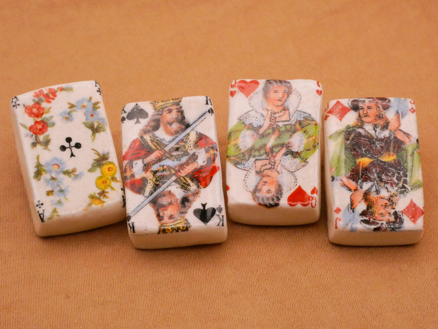 Playing Cards Royalty Ace King Queen Jack Porcelain Ceramic Set of Four Buttons 16x25mm