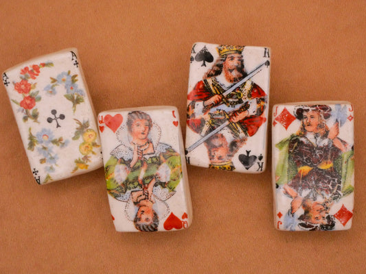 Playing Cards Royalty Ace King Queen Jack Porcelain Ceramic Set of Four Buttons 16x25mm