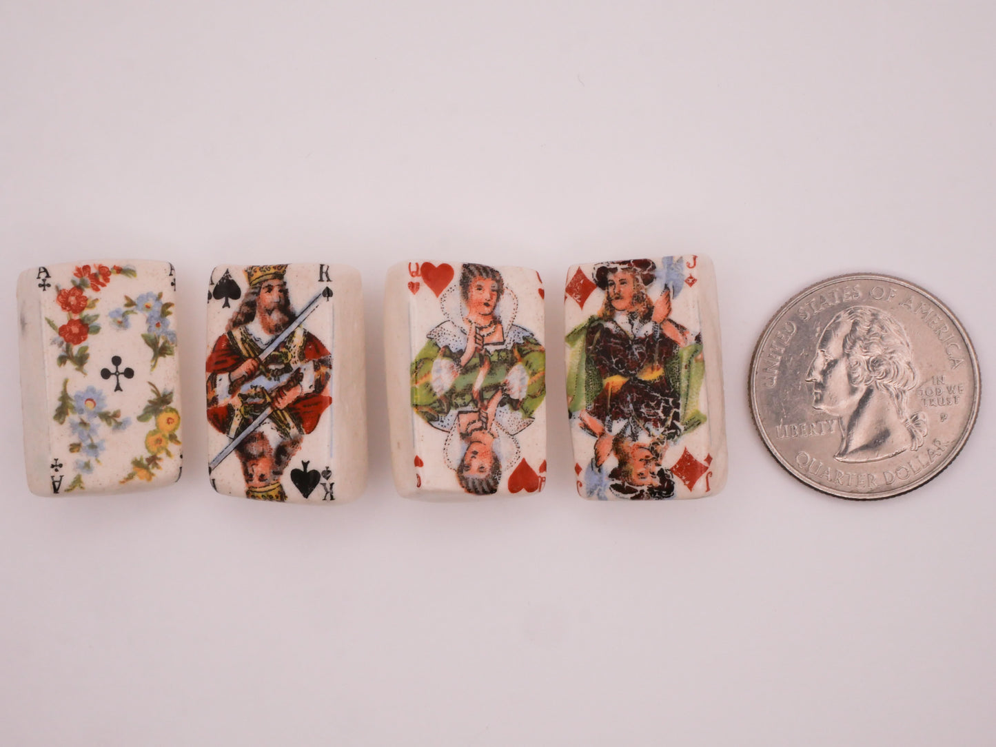 Playing Cards Royalty Ace King Queen Jack Porcelain Ceramic Set of Four Buttons 16x25mm