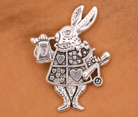 White Rabbit Royal Uniform Heart Silver Metal Large Button 25x33mm