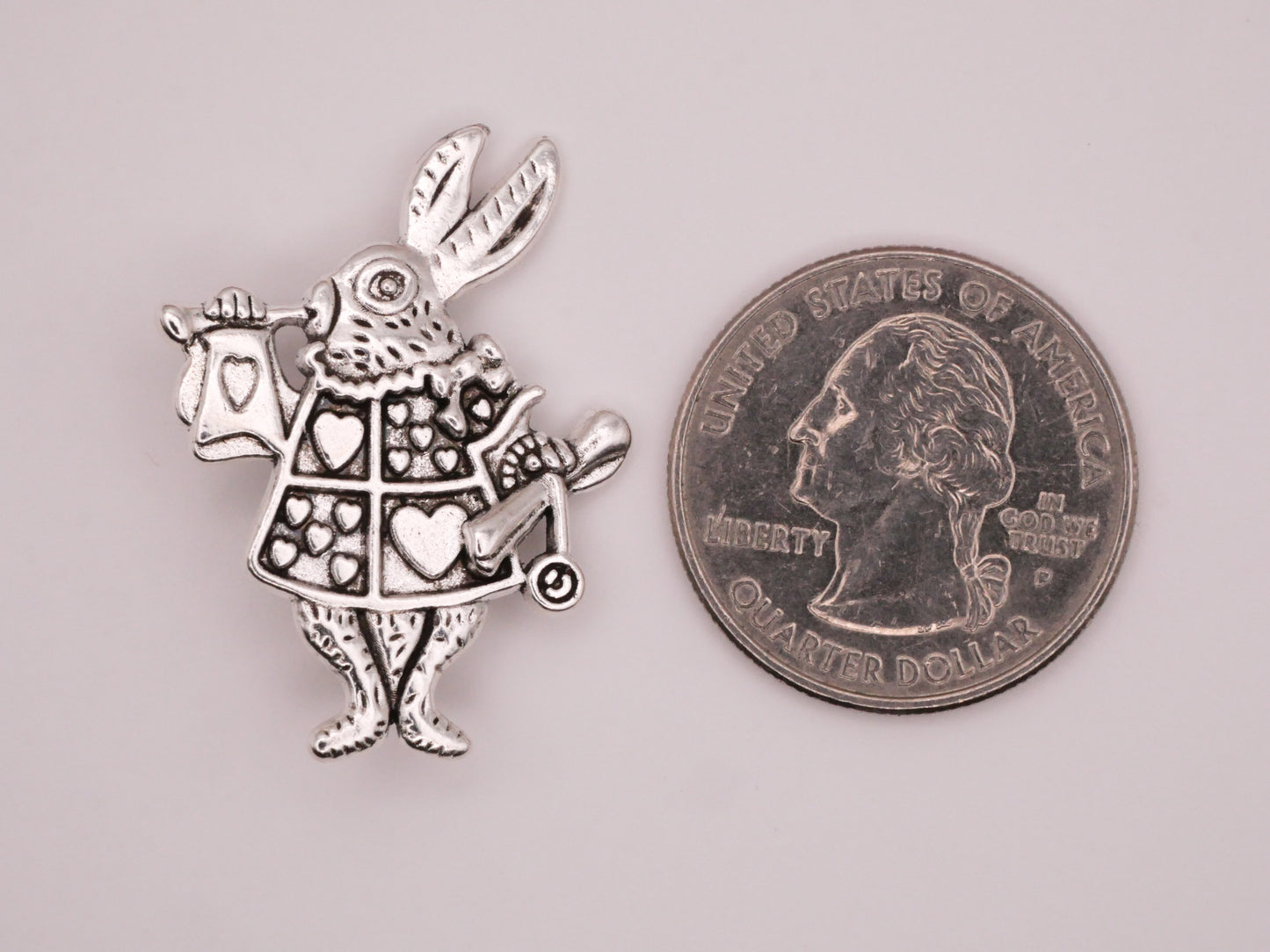 White Rabbit Royal Uniform Heart Silver Metal Large Button 25x33mm