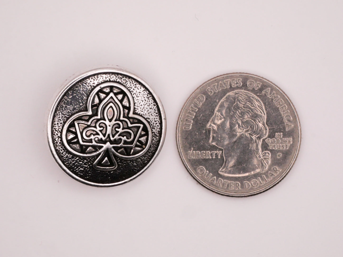 Club Clover Crown Royalty Antiqued Silver Metal Button 24mm