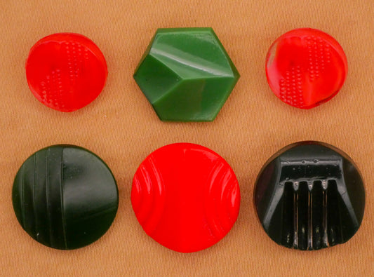 Art Deco Red or Green Vintage Glass Button Various 14-19mm