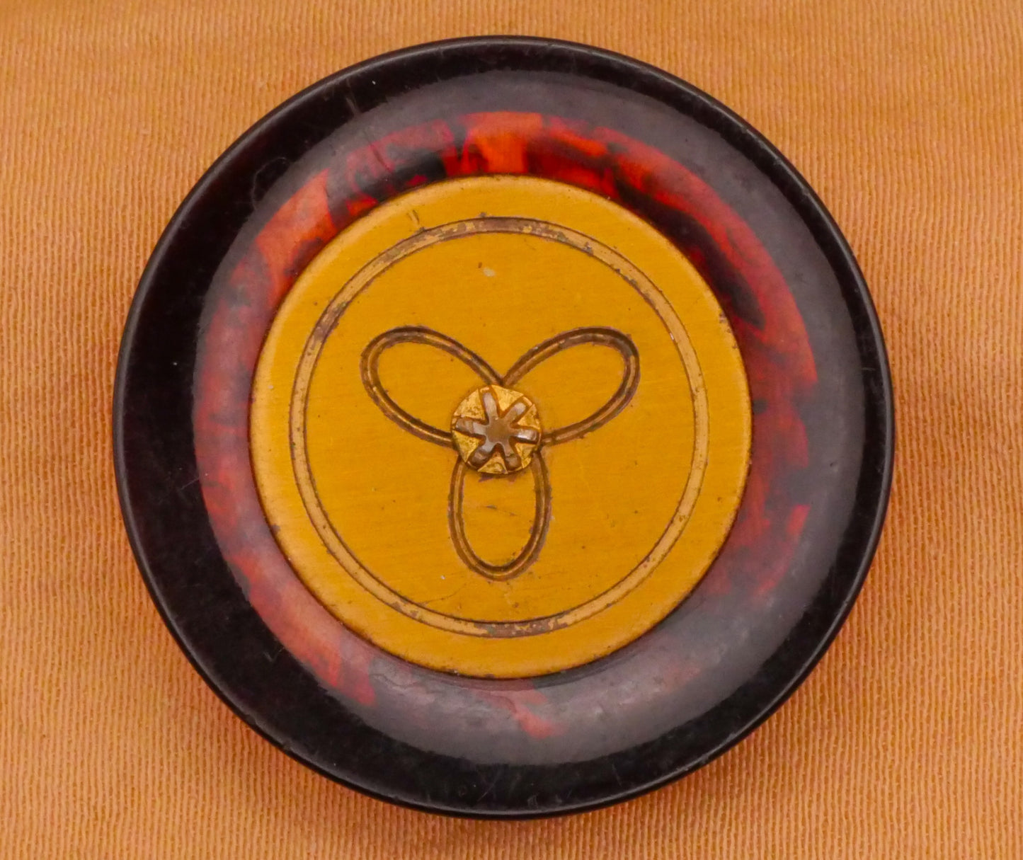 Tortoiseshell Gold Fan Triad Vintage Plastic Button 28mm