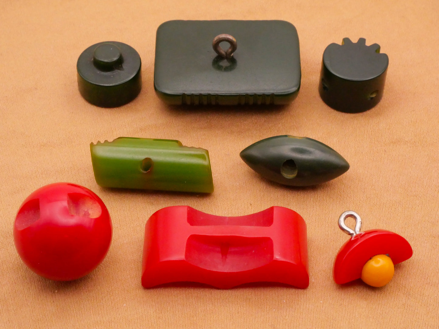 Green or Red Bakelite Industrial Look Early Plastic Button Various 9-29mm