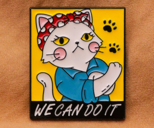 Rosie the Riveter Kitty Cat We Can Do It Enamel Metal Button 25x30mm
