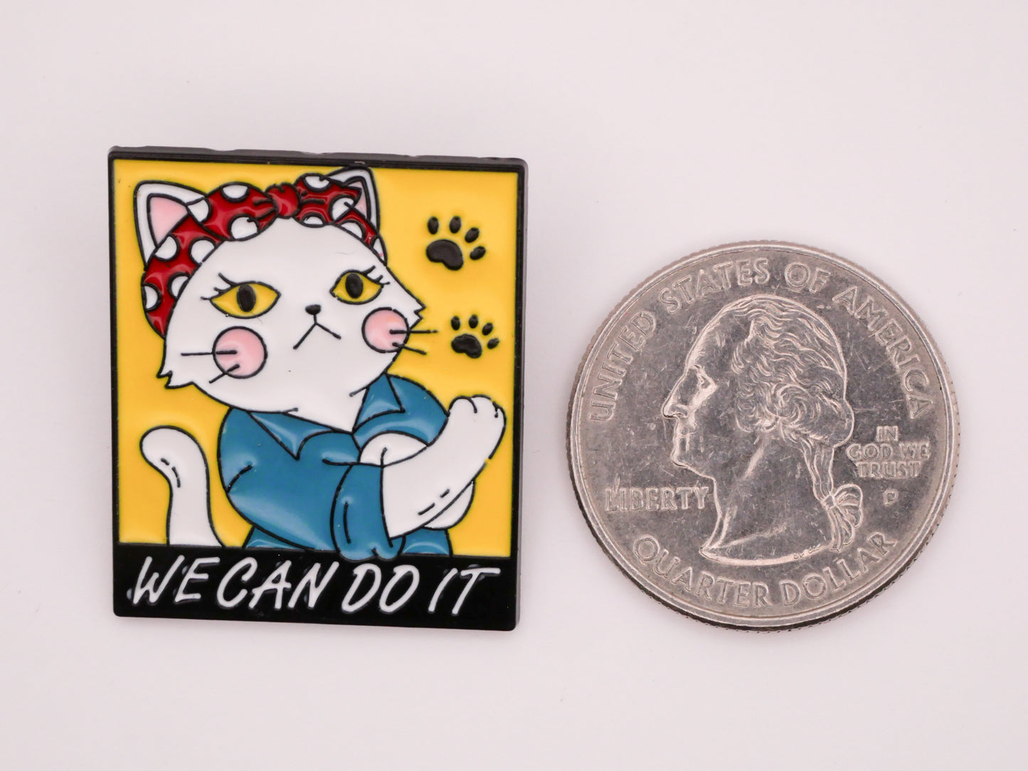 Rosie the Riveter Kitty Cat We Can Do It Enamel Metal Button 25x30mm