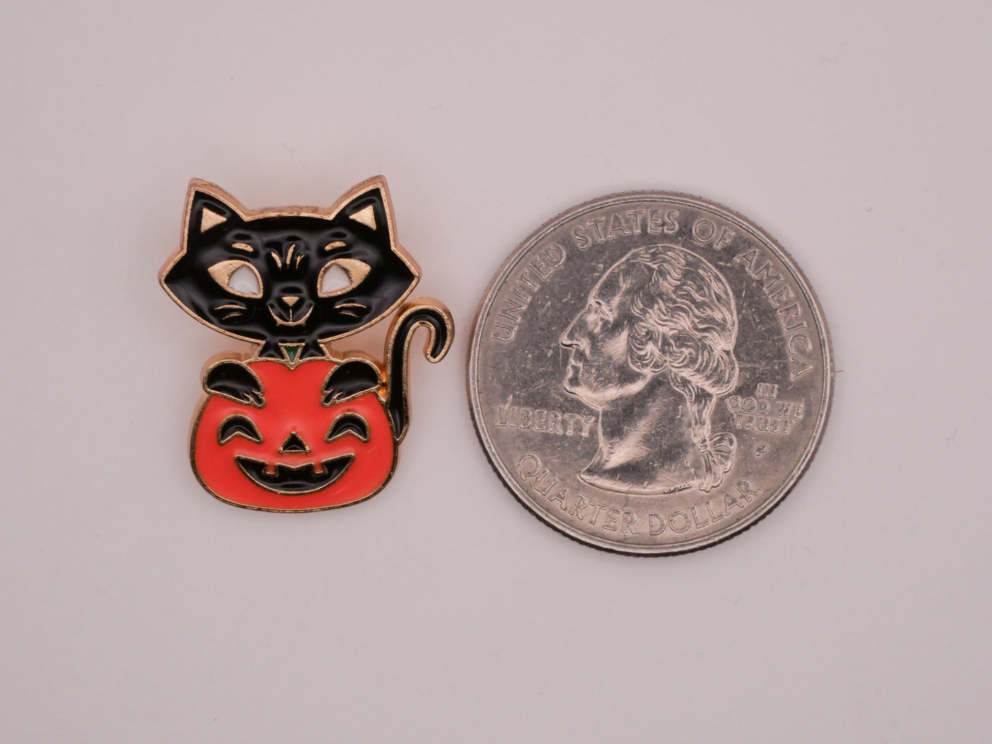 Black Cat Jack O' Lantern Pumpkin Enamel Metal Button 19x23mm
