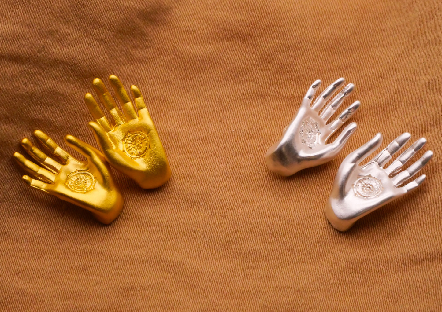 Hands Palms Gold or Silver Metal Pair of Buttons 9x19mm