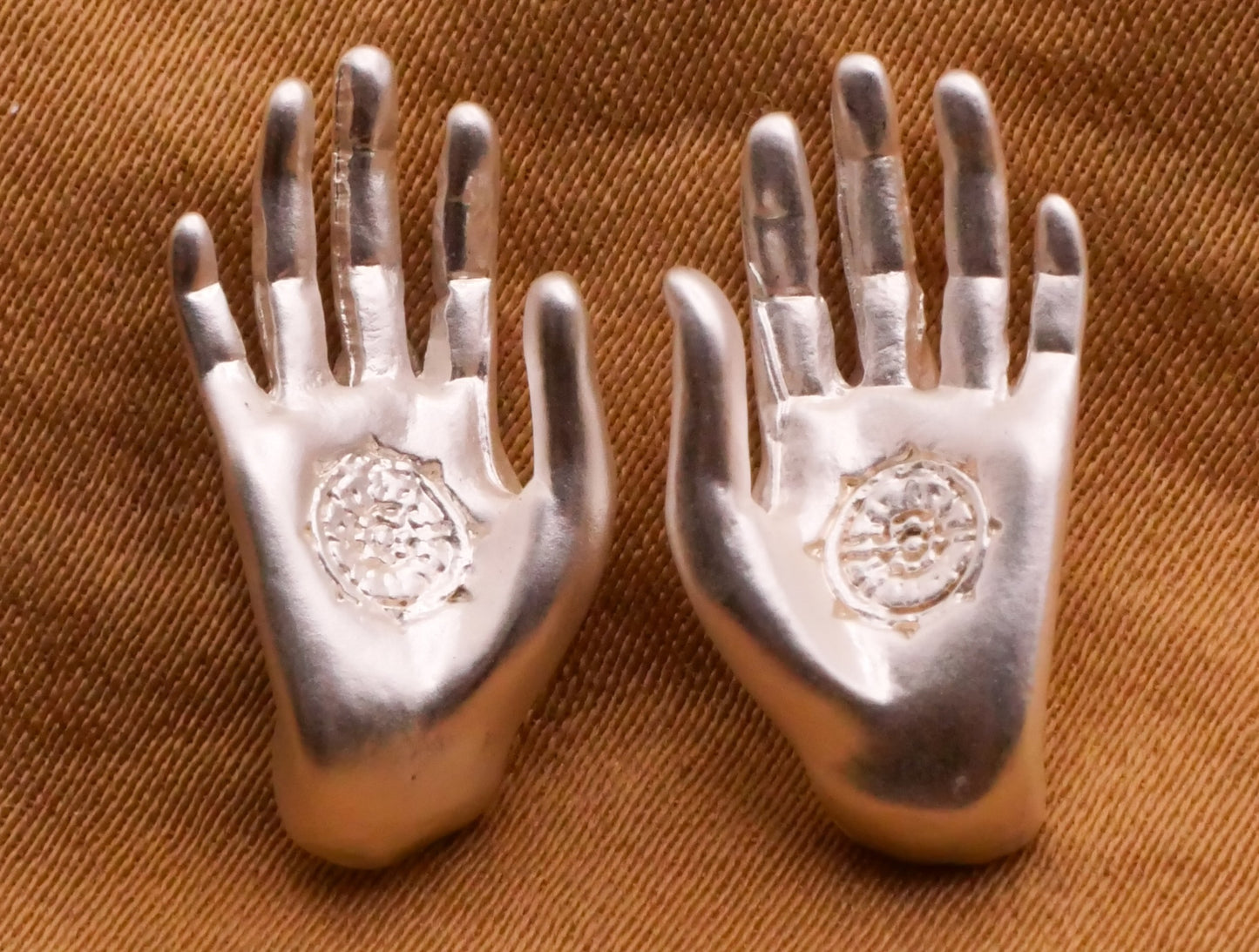 Hands Palms Gold or Silver Metal Pair of Buttons 9x19mm
