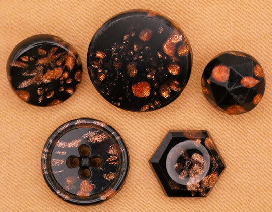 Orange Glitter Black Glass Antique Button Various 14-22mm