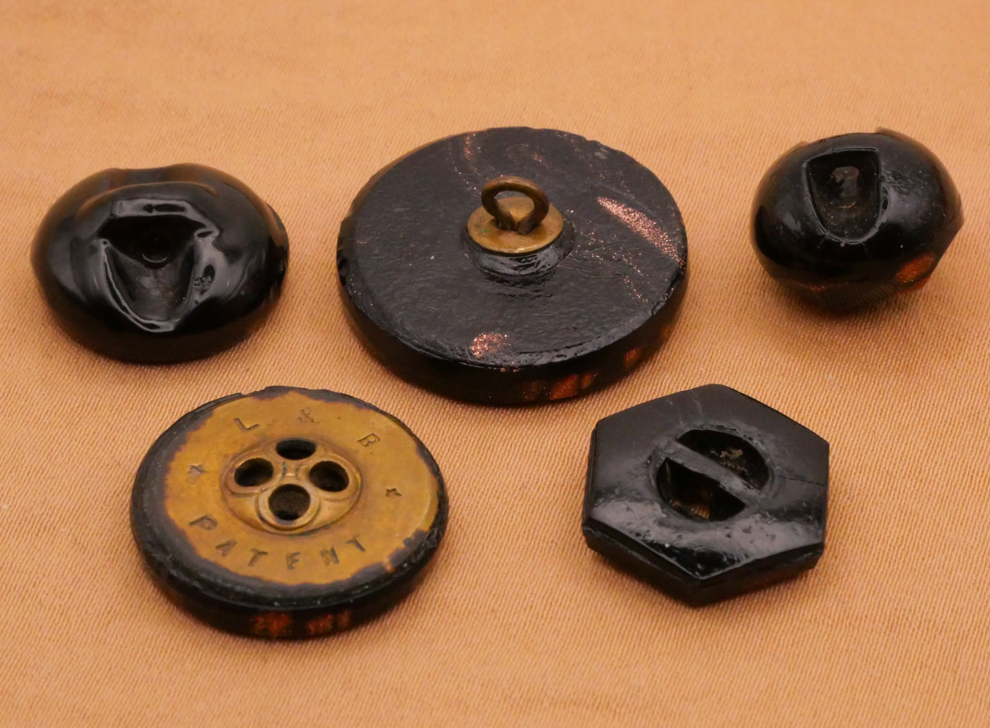 Orange Glitter Black Glass Antique Button Various 14-22mm