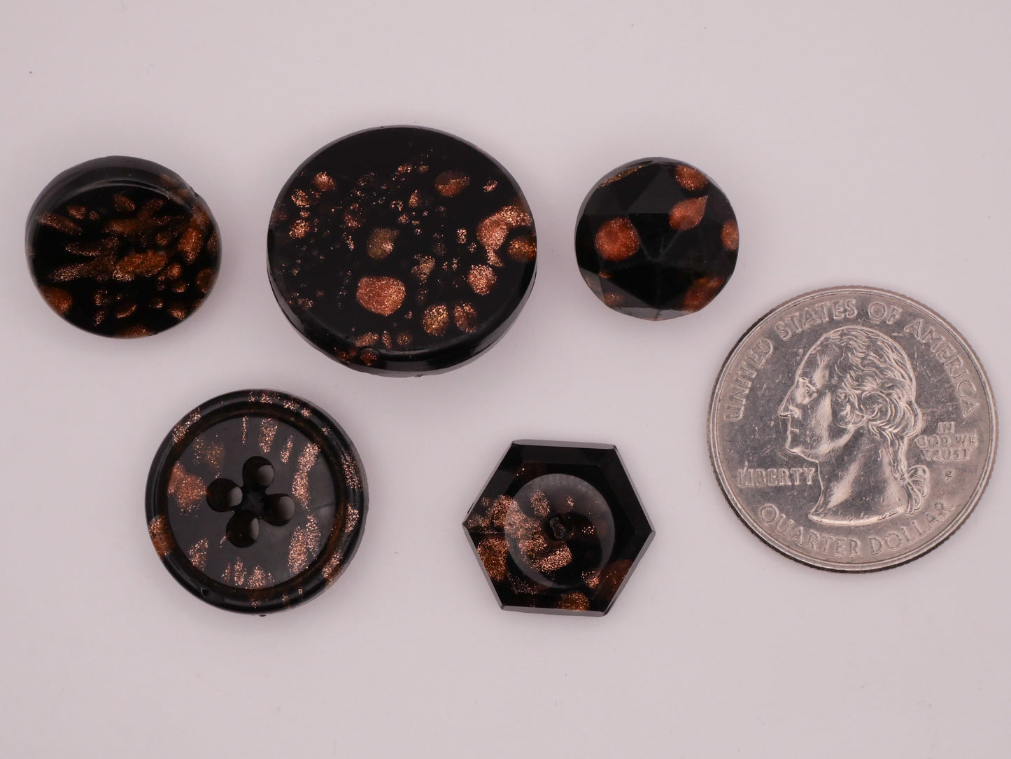 Orange Glitter Black Glass Antique Button Various 14-22mm