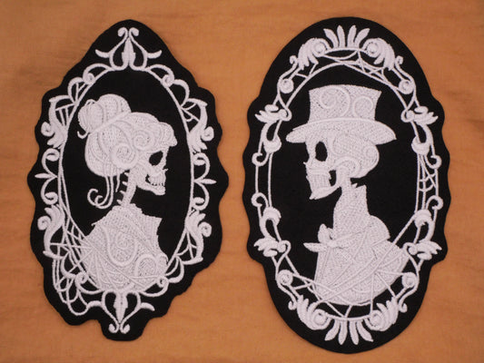 Cameo Skeleton Skull Couple Embroidered Pair of Patches Embellishments 75-121mm