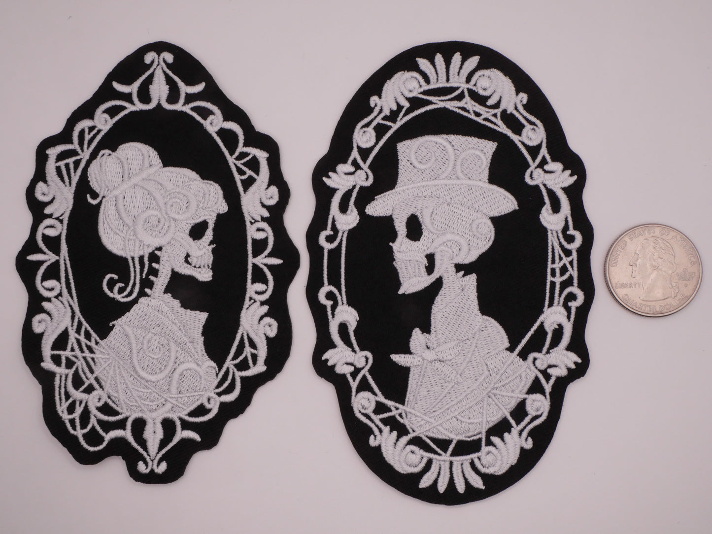 Cameo Skeleton Skull Couple Embroidered Pair of Patches Embellishments 75-121mm