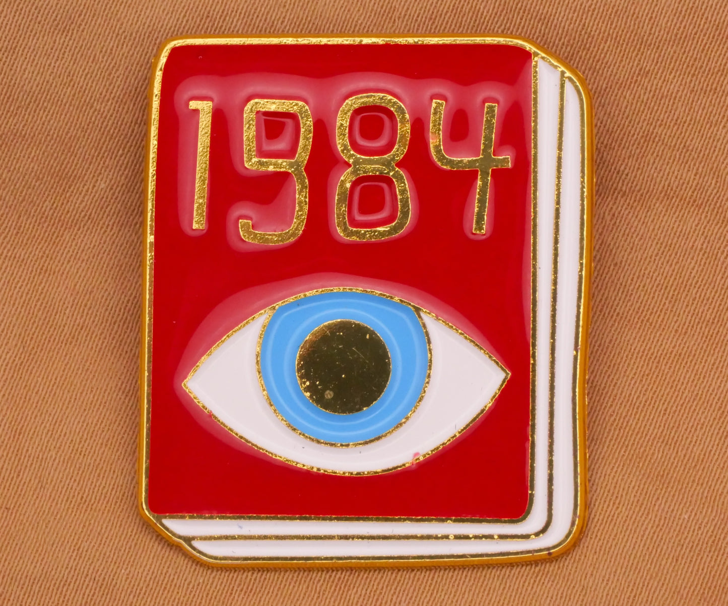 1984 Book Eye Red Enamel Metal Large Button 28x33mm