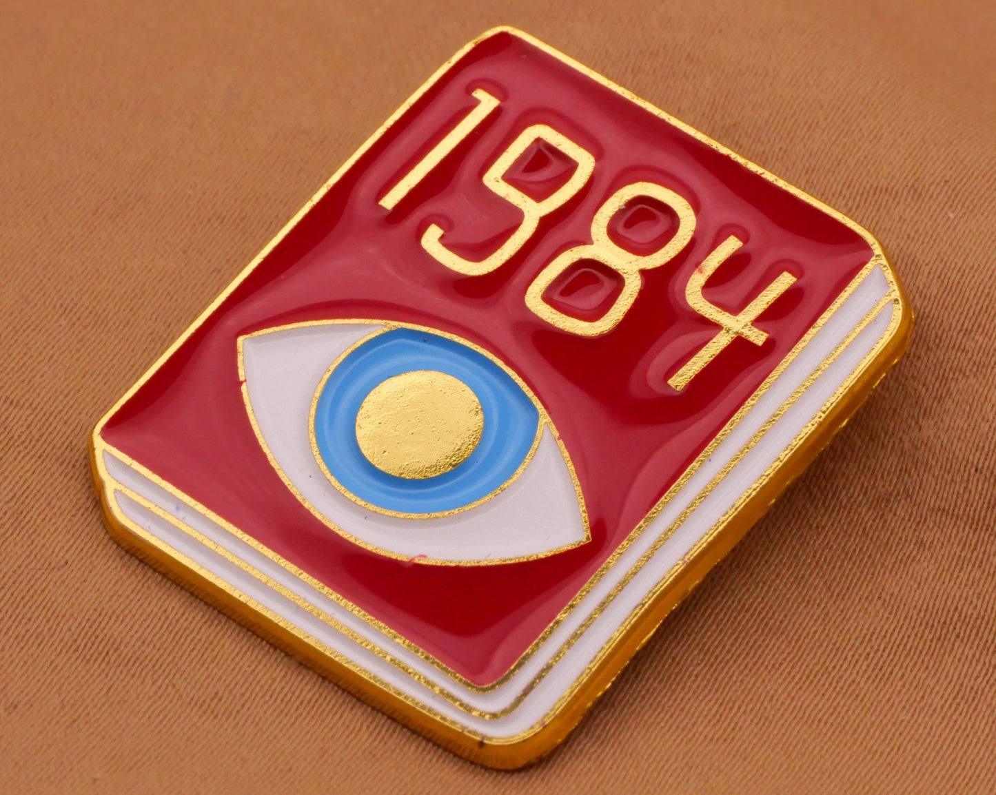1984 Book Eye Red Enamel Metal Large Button 28x33mm