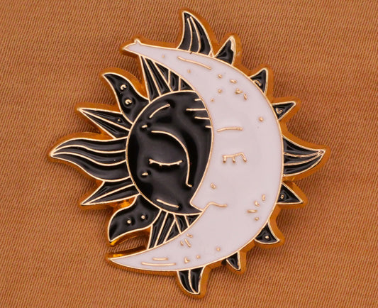 Sun Moon Celestial Black White Enamel Metal Large Button 32mm