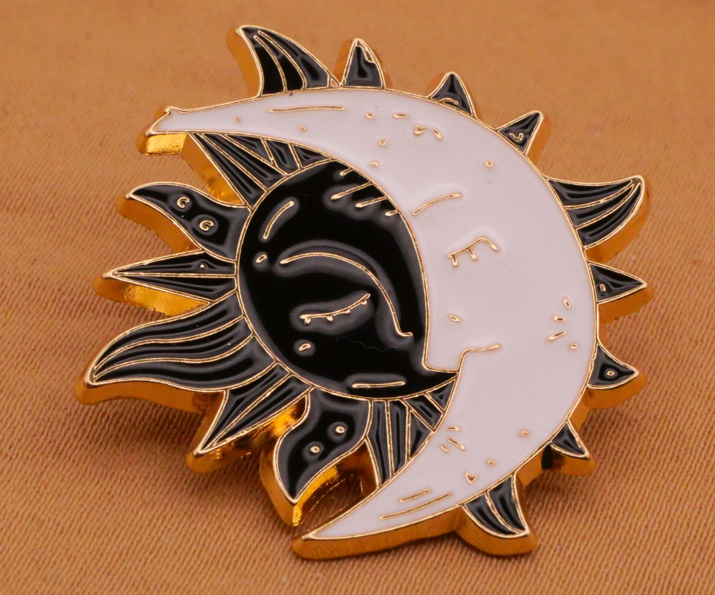 Sun Moon Celestial Black White Enamel Metal Large Button 32mm