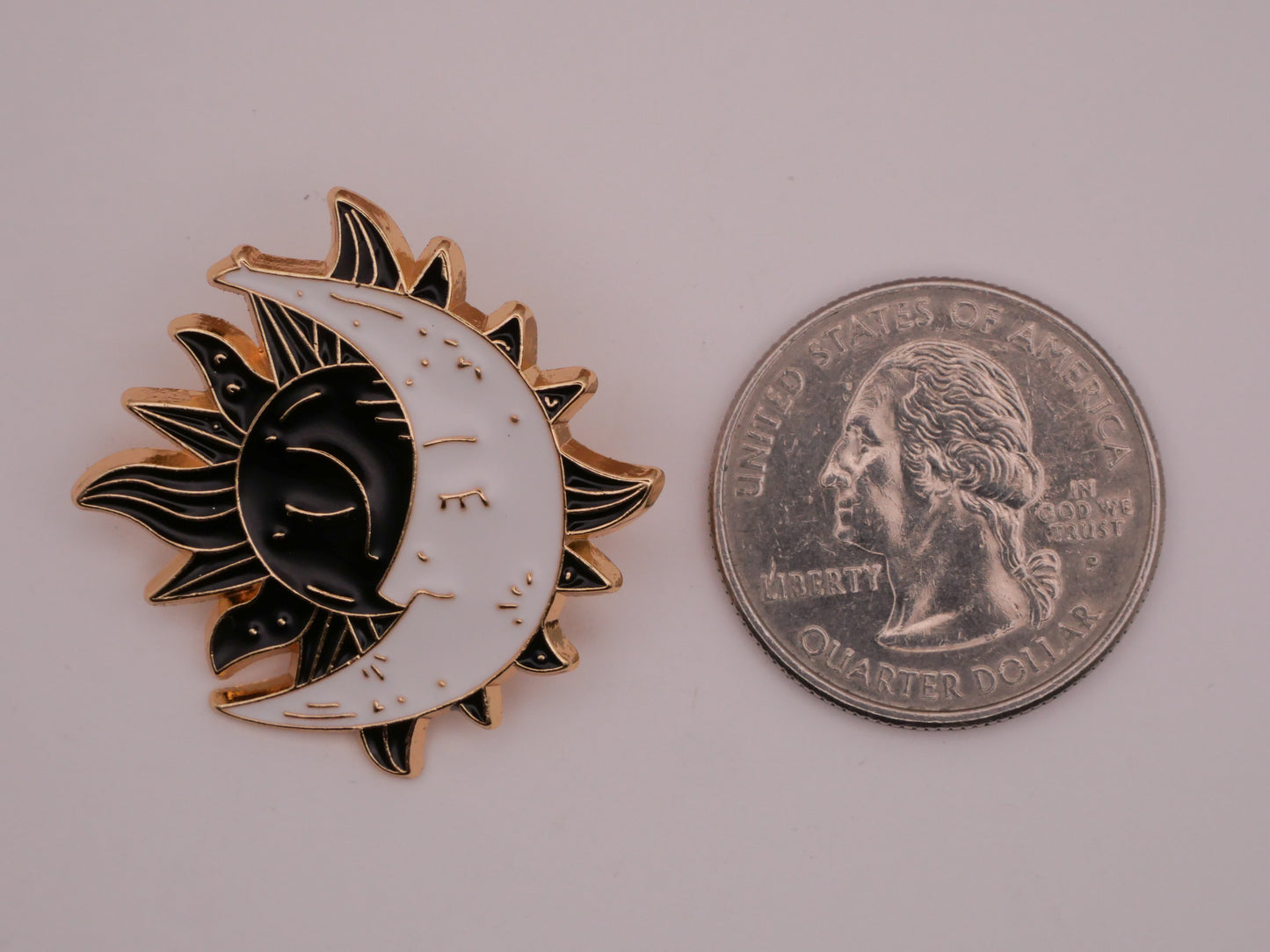 Sun Moon Celestial Black White Enamel Metal Large Button 32mm