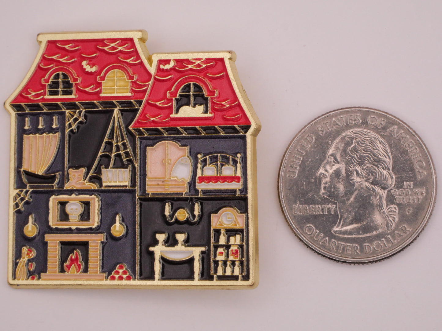 Haunted Mansion Dollhouse House Enamel Metal Large Button 40x41mm