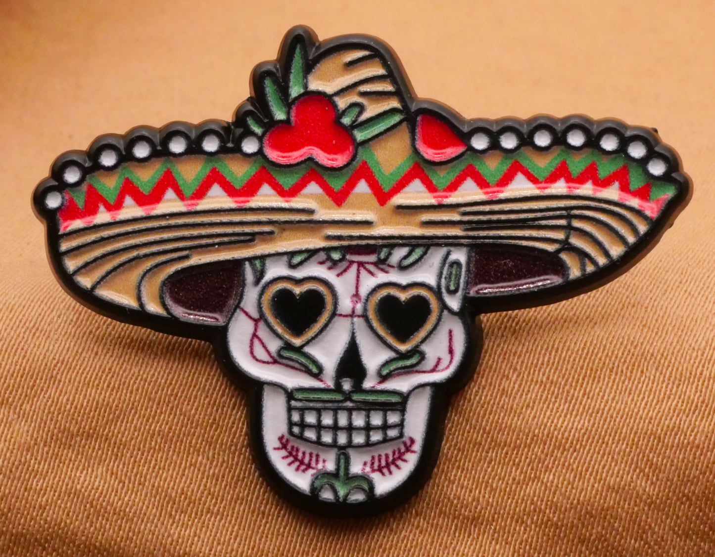Sugar Skull Skeleton Hat Dios de Muertos Enamel Metal Large Button 26x36mm