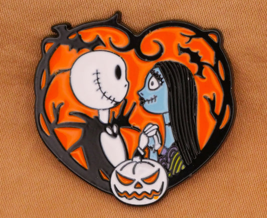 Nightmare Before Christmas Jack and Sally Heart Enamel Metal Button 29x31mm