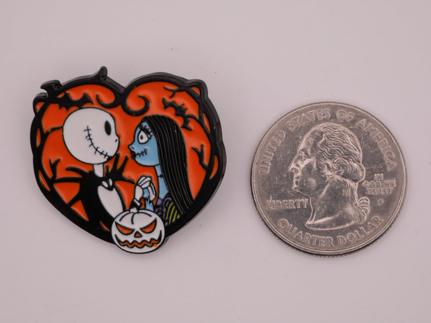 Nightmare Before Christmas Jack and Sally Heart Enamel Metal Button 29x31mm