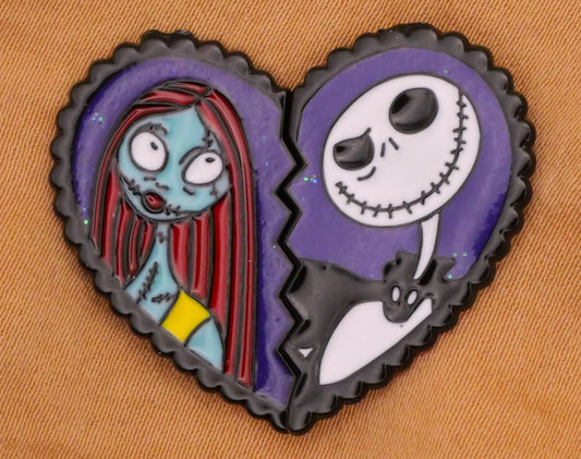 Nightmare Before Christmas Jack and Sally Friendship Heart Pair of Buttons 17x27mm