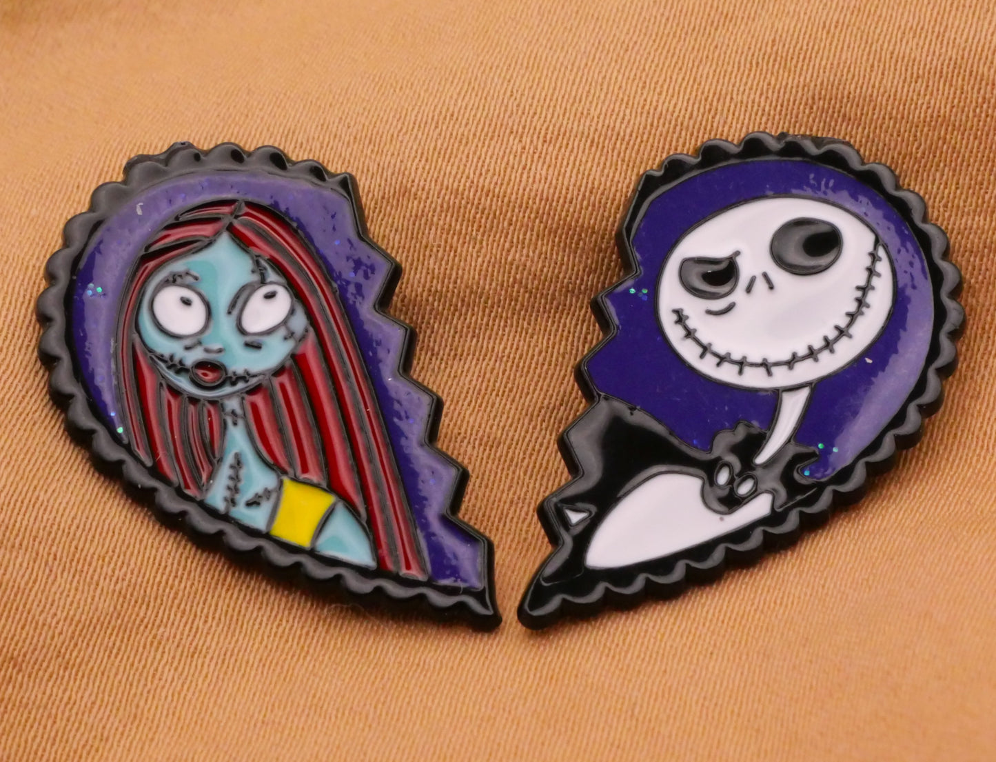 Nightmare Before Christmas Jack and Sally Friendship Heart Pair of Buttons 17x27mm