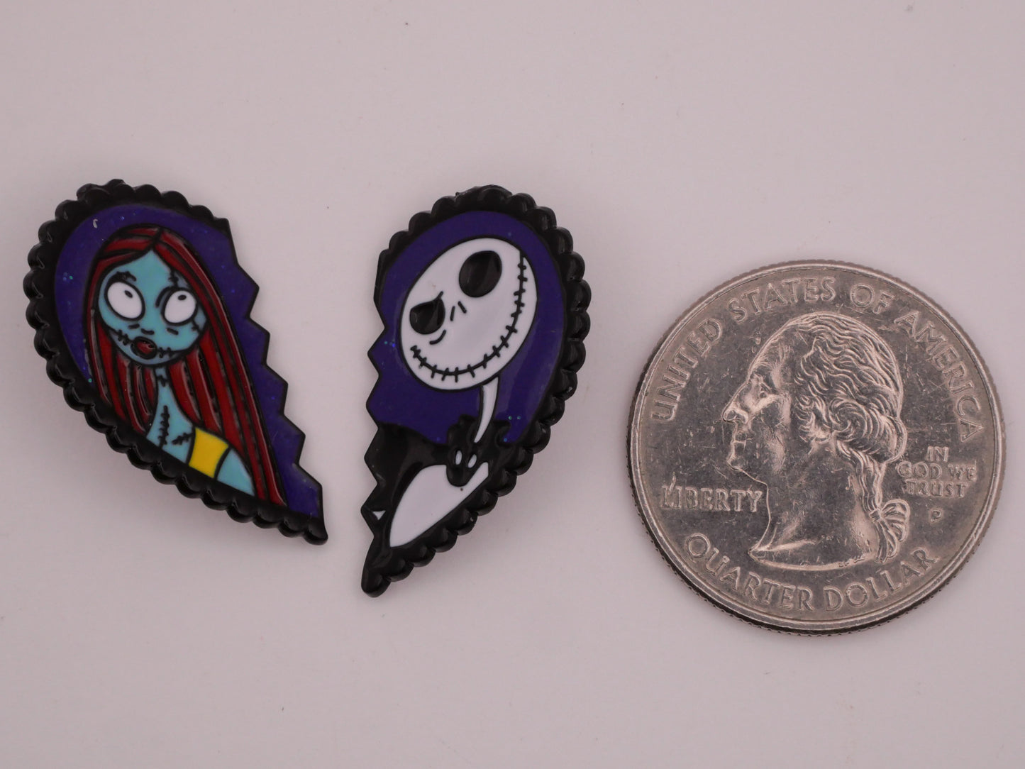 Nightmare Before Christmas Jack and Sally Friendship Heart Pair of Buttons 17x27mm