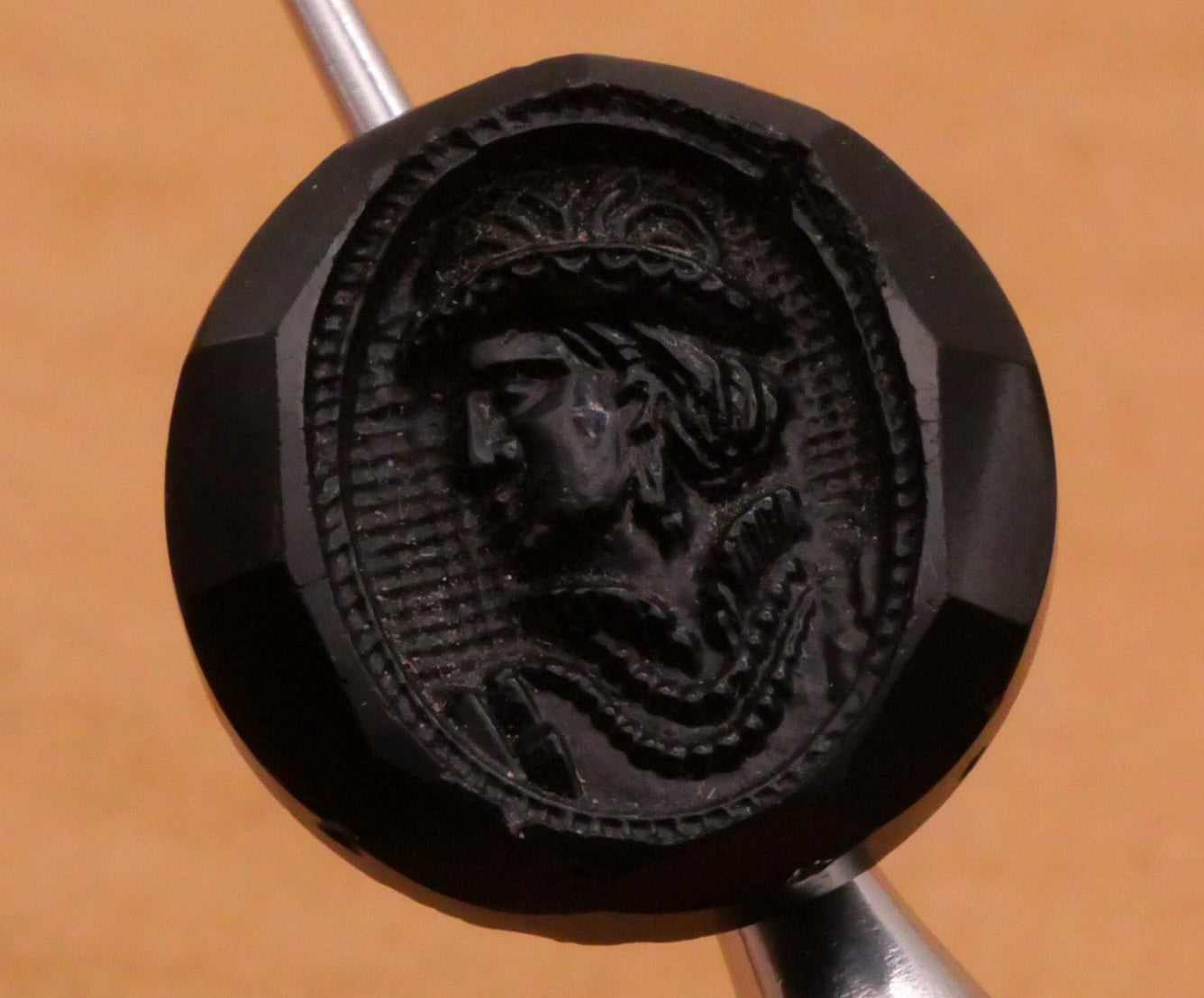 Renaissance Fashion Portrait Cameo Antique Black Glass Button 17mm