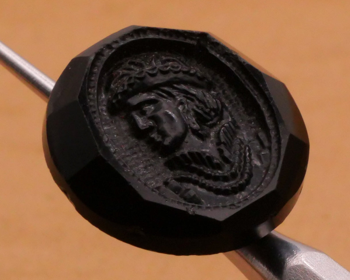 Renaissance Fashion Portrait Cameo Antique Black Glass Button 17mm