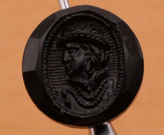 Renaissance Fashion Portrait Cameo Antique Black Glass Button 17mm