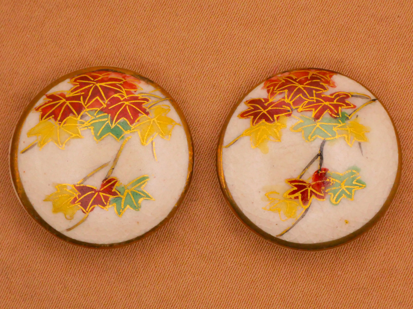 Leaf Leaves Satsuma Hand-Painted Antique Button Various 22mm