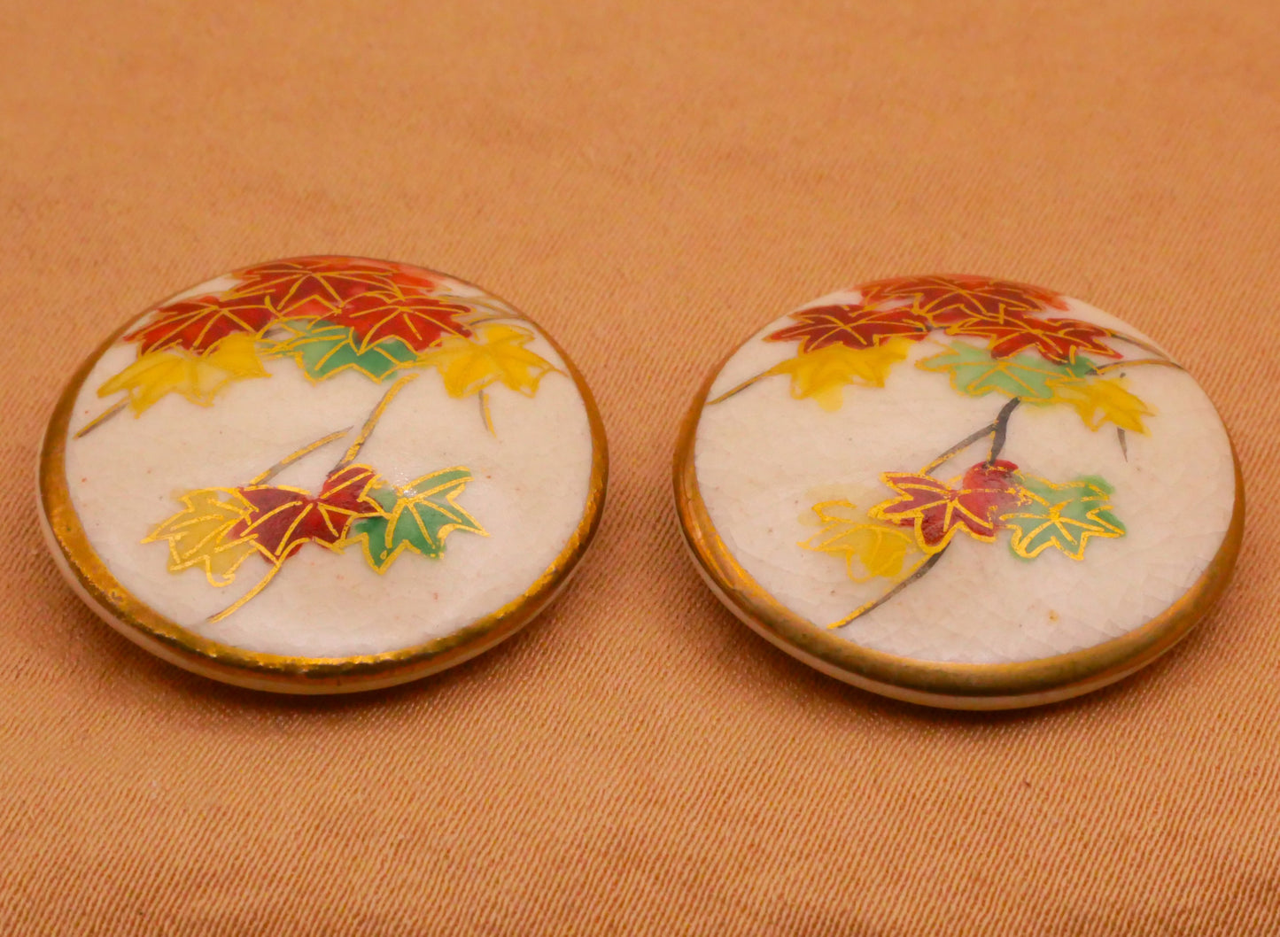 Leaf Leaves Satsuma Hand-Painted Antique Button Various 22mm