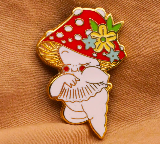 Mushroom Anthropomorphic Enamel Metal Button 21x30mm